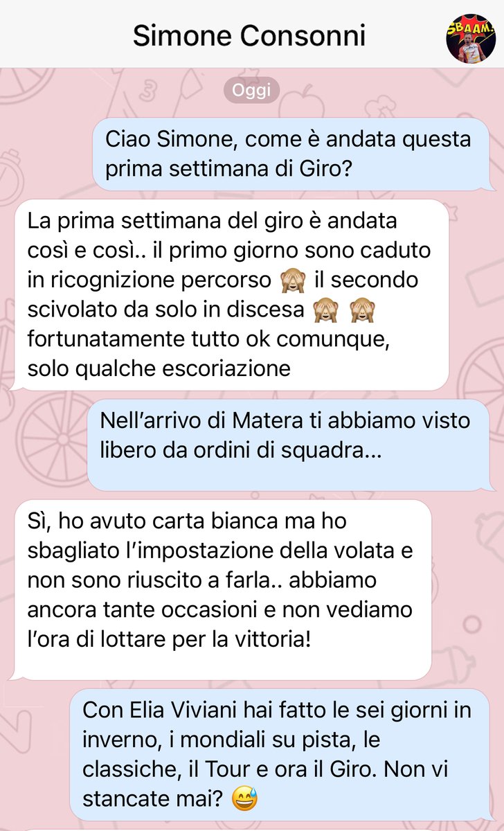 ciclismoliquido's tweet photo. "Chat, si gira", la nostra rubrica di brevi conversazioni tecnologiche con i protagonisti del #Giro2020, torna con un'intervista a Simone Consonni del @TeamCOFIDIS, direttamente dal lettino dei massaggi di ieri sera 📱 https://t.co/wU92AFyBGD