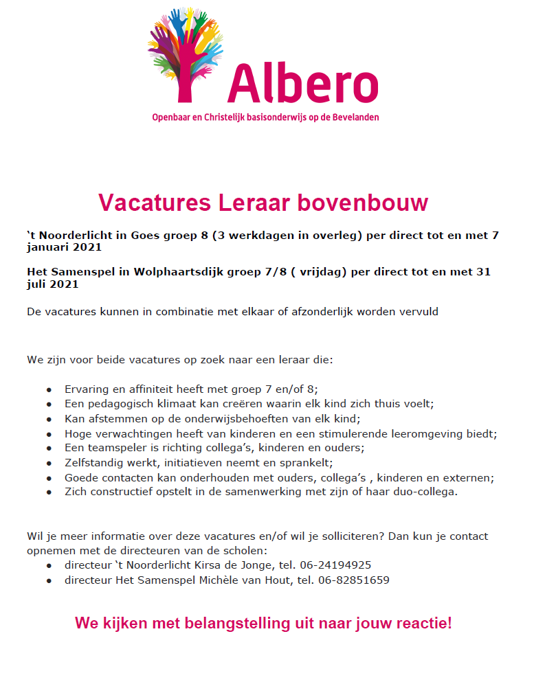 Ben jij de juf of meester die ons team komt versterken?!