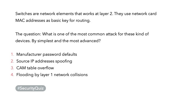 ggdaniel's tweet image. #SecurityQuiz Only for fun! Quiz number 3. Difficulty 2/5. Today network #security! Choices in next tweet. (Answer next Tuesday)