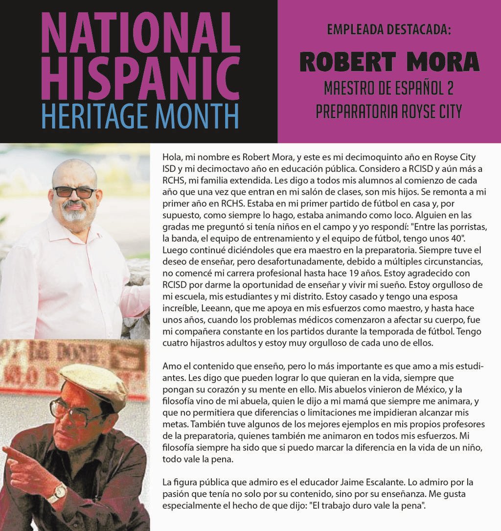 It is National Hispanic American Heritage Month and we are honored to spotlight some of our amazing staff family members! They have been asked to also celebrate a figure of Hispanic heritage for their contributions and influence on history and culture. #RCISDJoy