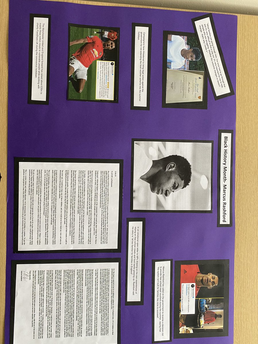 The pupils have been creating Black Lives Matter displays this week in aid of <a href="/BhmUK/">Black History Month 2025</a>. One pupil picked <a href="/MarcusRashford/">Marcus Rashford</a> as her inspirational person and has done an amazing portrait of him👏🏽  <a href="/CheshireEast/">Cheshire East Council</a> #BlackLivesMatter #BlackHistoryMonthUK