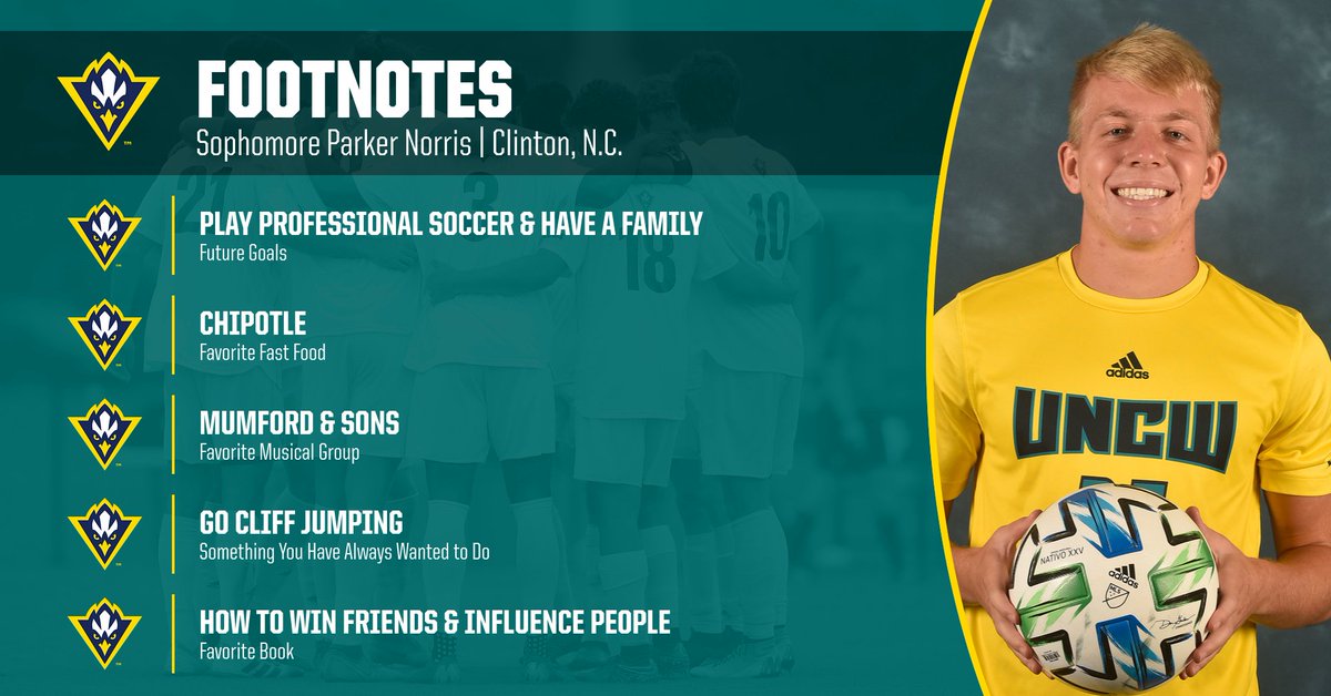 UNCWMenssoccer's tweet photo. It's time for another edition of #FootNotesFriday with sophomore @PSNorris10 taking the spotlight this week
#HawkYeah #FunFactFriday #1Team1Goal https://t.co/9Pv0BHQj5U