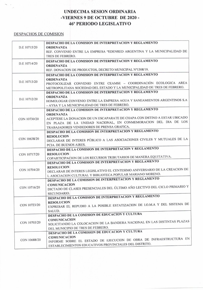 HCD3F's tweet image. Orden del día para la 11° Sesión Ordinaria del 2020.
@HCD3F

@sergioiacovino

Se tomarán las medidas de protección y distanciamiento necesarias para cuidarnos entre todos.
Lo podes seguir en vivo por Facebook:
fb.me/HCD3F