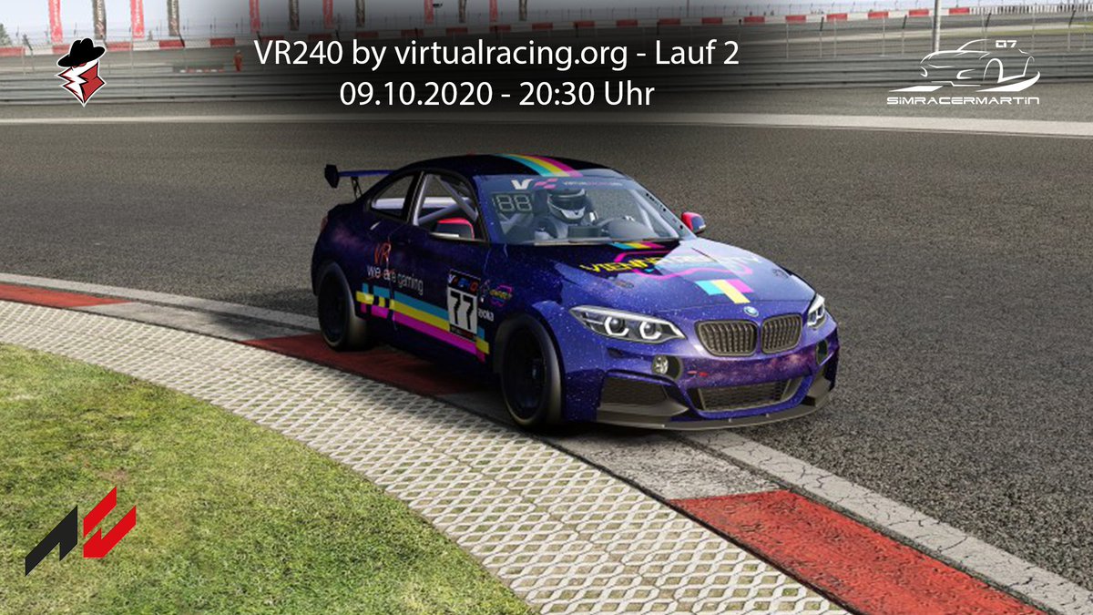 Lauf 2 der #VR240 von <a href="/myvirtualracing/">Virtual Racing e.V.</a> steht heute auf dem Plan! :)
Ab ca. 20:15 gibts das ganze bei mir natürlich wieder im Livestream. 
Ich freue mich auf jeden der vorbeischaut. :D

twitch.tv/SimracerMartin