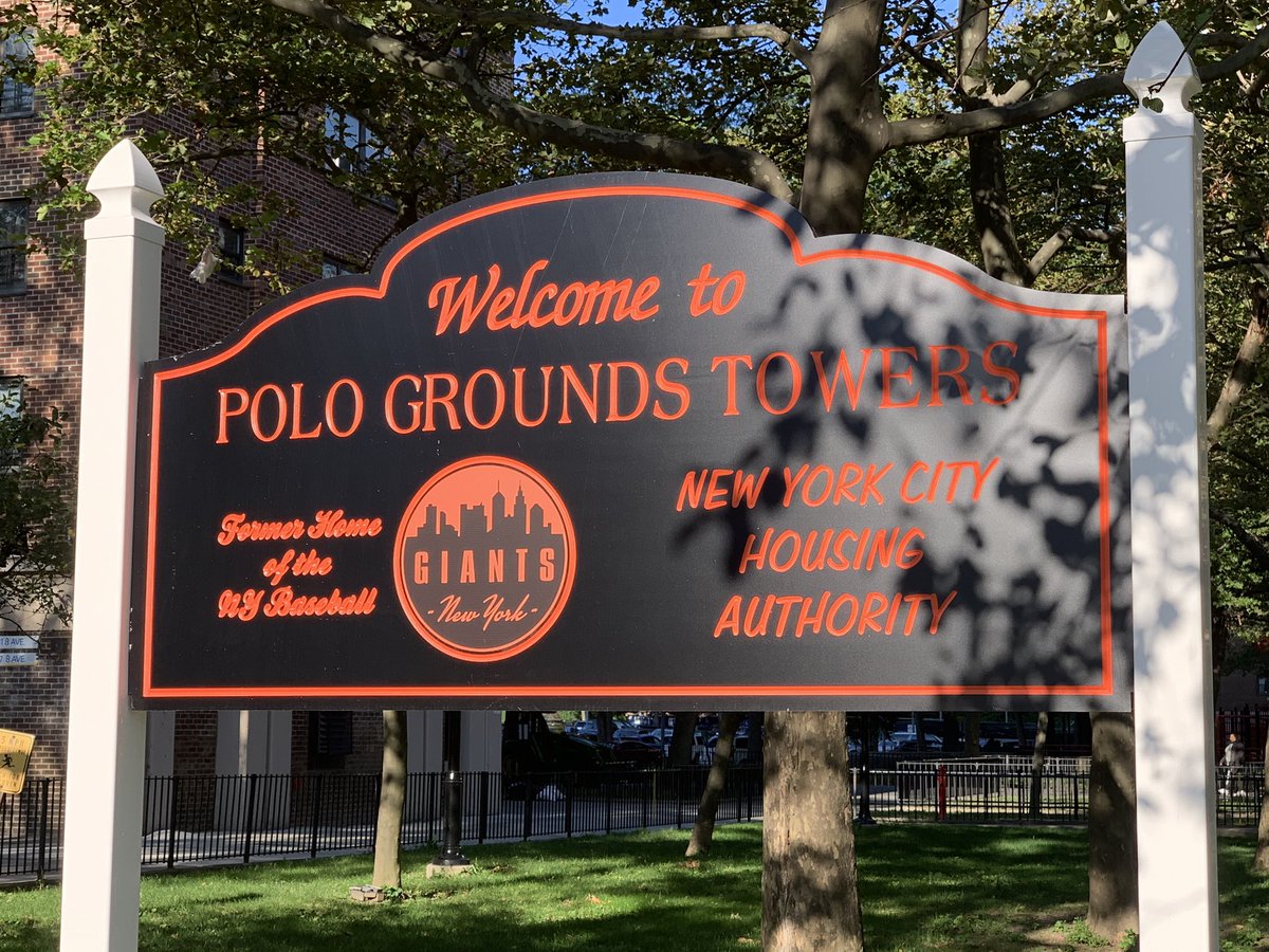 This sign at the entrance of the Polo Grounds Towers mentions that it’s the former home of the New York Giants. #StandUpToCancer  @SU2C