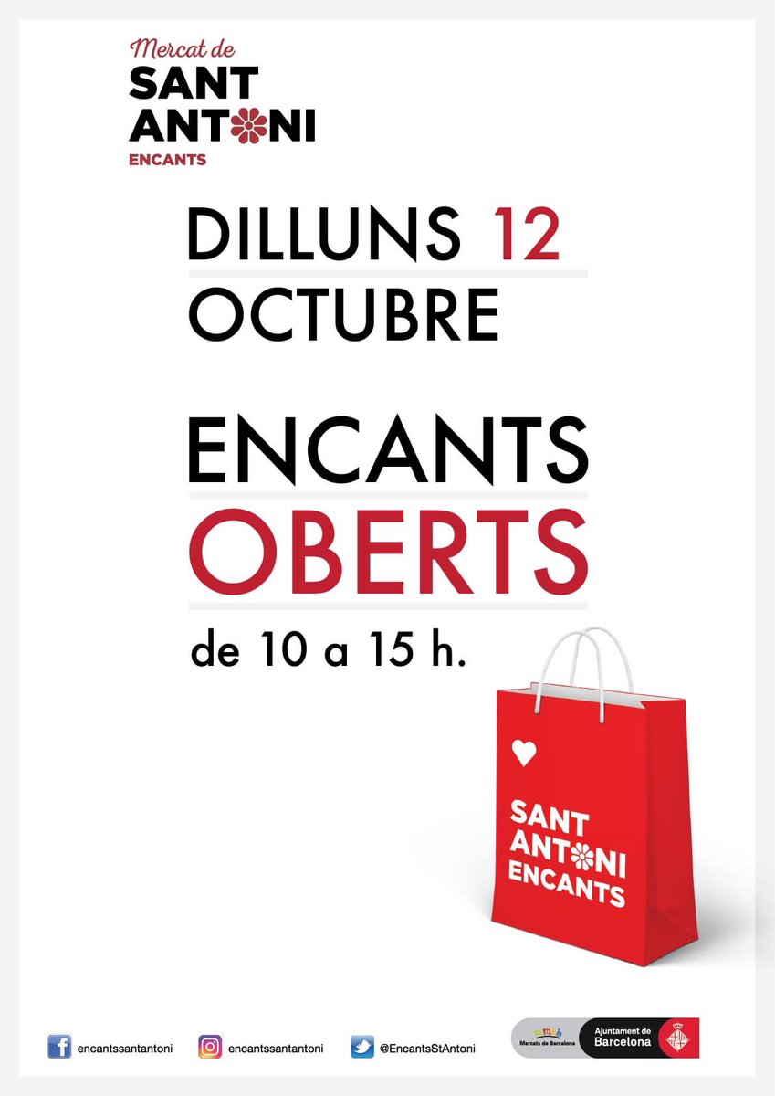 EncantsStAntoni's tweet photo. Dilluns 12 d’octubre trobaràs oberts els #EncantsdeSantAntoni, des de les 10 i fins a les 15 hores! Aprofita per veure les col•leccions de #ModaTardor per a dona, home i també per a infants. https://t.co/BPnzzP6oE0