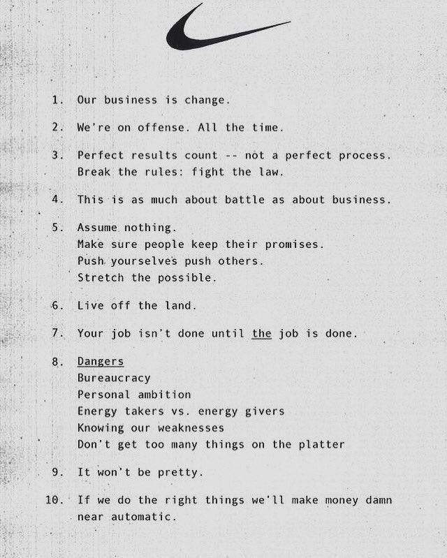 A 40 year old #Nike internal memo penned by its first marketing head Rob Strasser titled “Principles”

Simply brilliant!