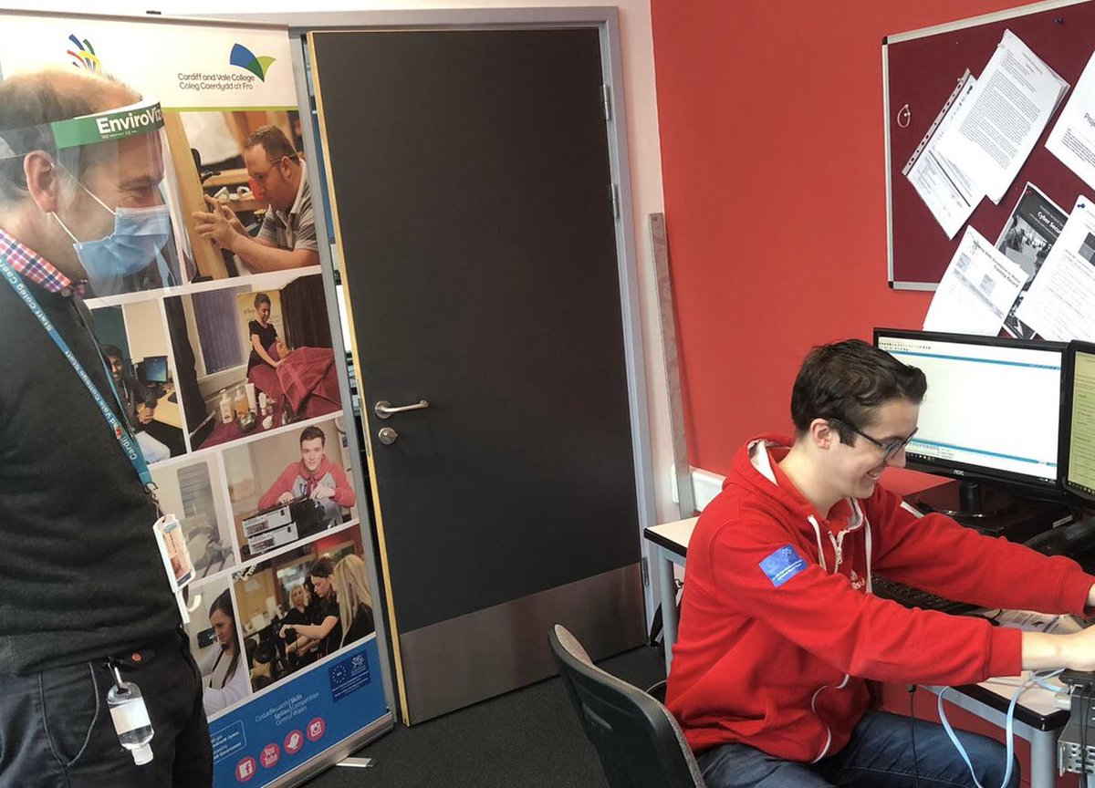 ⁦<a href="/CAVC/">Cardiff and Vale College | Coleg Caerdydd a’r Fro</a>⁩ ⁦<a href="/ISEinWales/">Inspiring Skills</a>⁩ ⁦<a href="/worldskillsuk/">WorldSkills UK</a>⁩ Network Systems Administration champion at CAVC receiving remote training from ⁦<a href="/UWTSD/">University of Wales Trinity Saint David</a>⁩