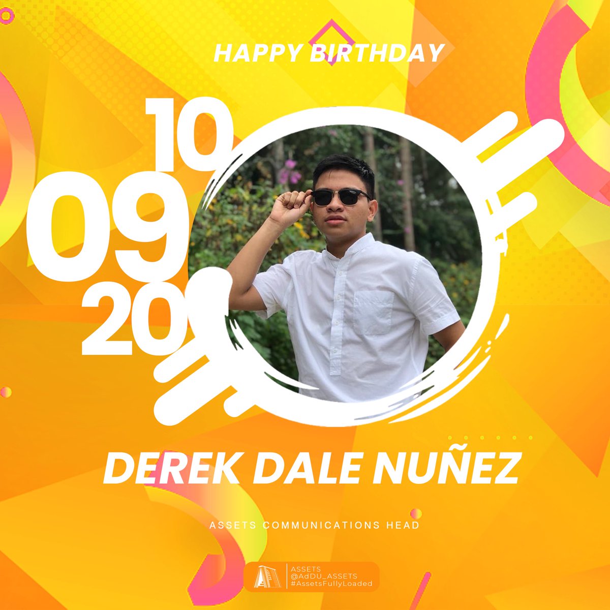 AdDU_ASSETS's tweet photo. Happy birthday to our Communications Head, Derek Dale NuΓ±ez! π₯³π
He is absolutely an example of being an #AlwaysAbovePar as he imbibes Magis in everything he does. Thank you for always bringing out the best in us, Kuya Derek! β¨
#ASSETSFullyLoaded https://t.co/FEuNzFeDDI