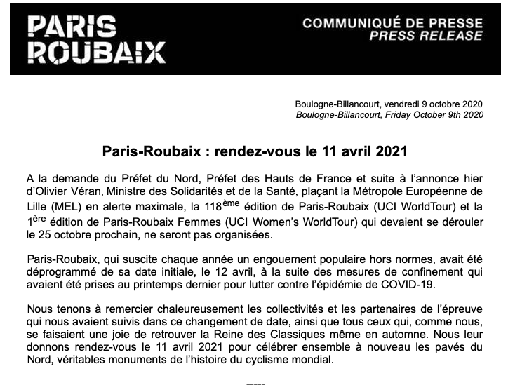 GEEN PARIJS-ROUBAIX IN 2020! #annulé