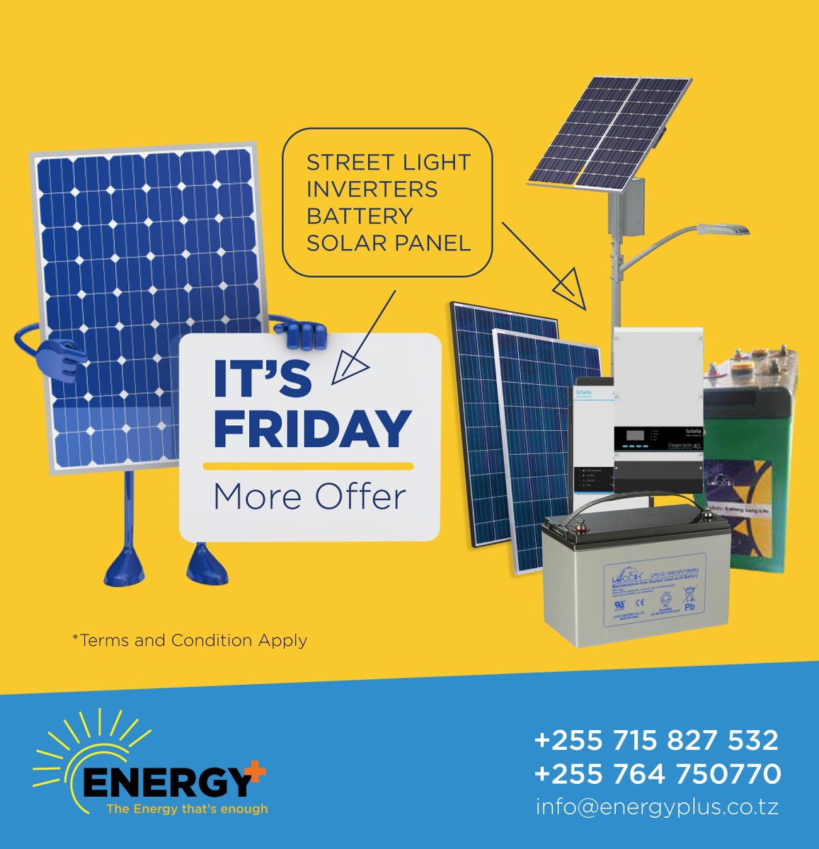 EnergyPlus13's tweet photo. Ijumaa Ni siku ya Furaha kwa Wateja wetu wote kwakupata huduma zetu kwa bei bora kabira.

#solarenergy #jinko #suntech #victronenergy #leochbattery #rollsbattery #lorentzp https://t.co/Z7yI3bscRw