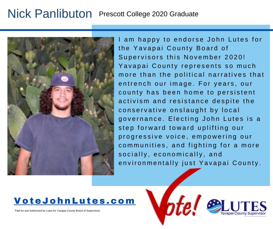 LutesYCbos's tweet photo. "Electing John is a step forward toward uplifting our progressive voice, empowering our communities, and fighting for a more socially, economically, and environmentally just Yavapai County." Nick Panilbuton

Ballots arrive this week!  https://t.co/1aH2GzhQlU https://t.co/U31lYch3On