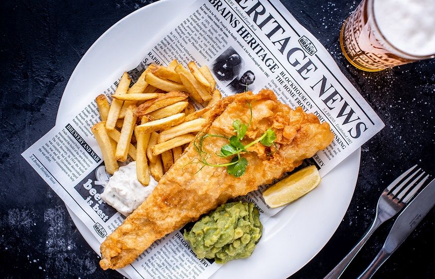 Yay its Fry-Day!  Is your Friday a Fish Day too?  Our delicious #BrainsBeerBatteredCod with Skin on fries &amp; #mushypeas, its a popular favorite!