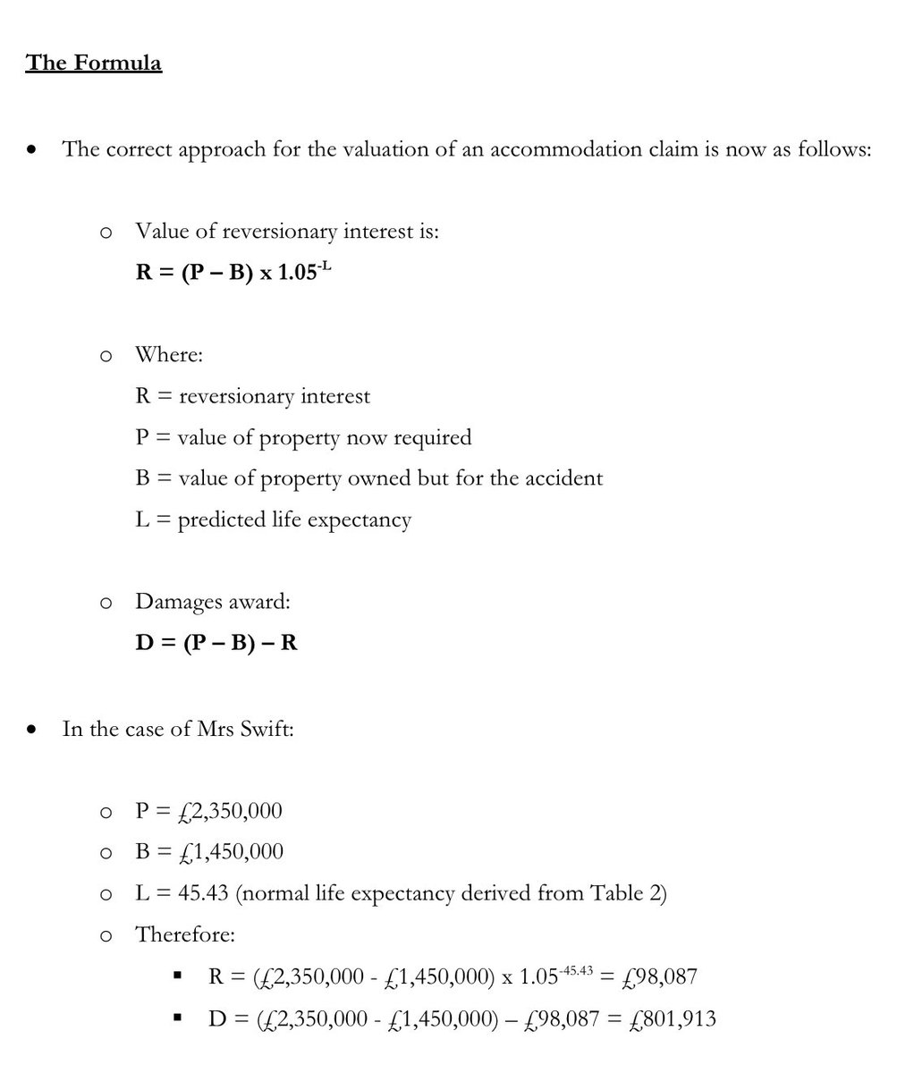 The new formula for valuing accommodation claims as set out in Swift v Carpenter. Time for us Claimant lawyers to get our calculators out and reassess those P36 offers we made.