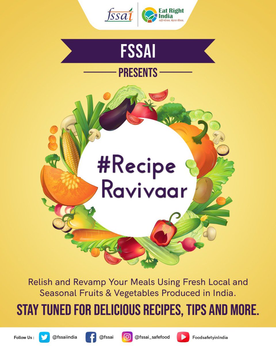 fssaiindia's tweet photo. Stay tuned for delicious recipes every Sunday with our #RecipeRavivaar series!
Only 2 days to go! 

#EatRight #HealthyRecipes 
@PIB_India @MIB_India @mygovindia @MoHFW_INDIA https://t.co/q0UCx8hXr7