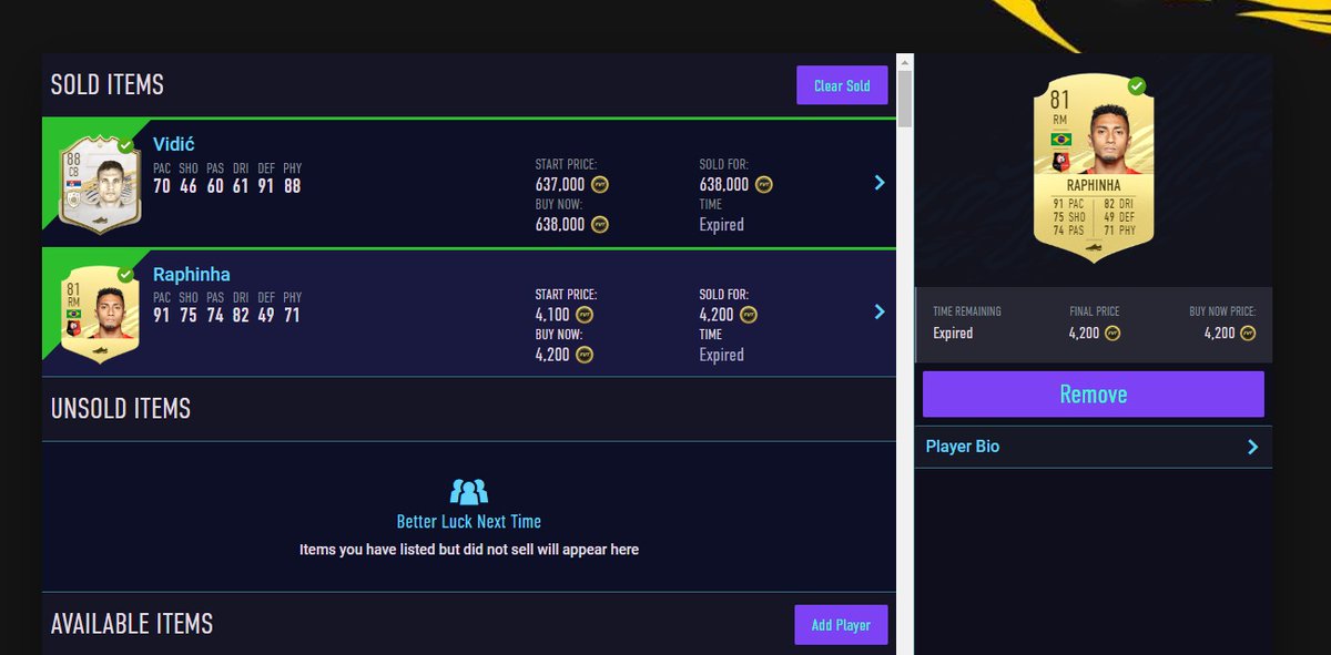 Icon Trading -

iconlardan devam ediyoruz, ek olarak 2.8 3k dan aldığım Raphinha lar 4.2 4k dan gitmeye başladi. Devamı için sayfamda kalın arkadaşlar :). #fut21 #FIFA21 #Trader #fifaticaret #ticaret #futticaret #ultimateteam #fifaultimate