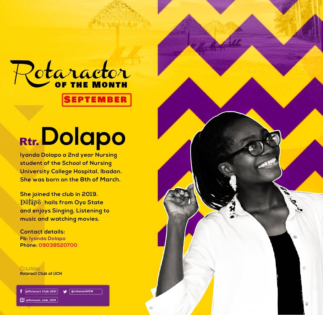 RotaractUch's tweet photo. Recognition begets repetition.
Hearty Congratulations Rtr. Dolapo @dolapoiyanda!
#rotaractorofthemonth #september #racuch #rotacare #rotaryinternational #award https://t.co/05aeCFepcq
