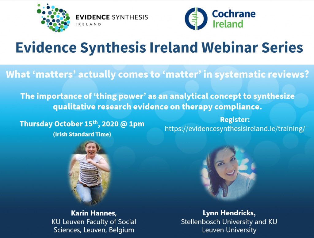 Just under a week left to register & learn more about ‘matter’ in #systematicreviews!

➡️ evidencesynthesisireland.ie/training/

#analytical #researchsynthesis #qual #qualitative #transdisciplinary #healthresearch #researchwebinar #webinar #healthcare #healthcarepractice #therapycompliance