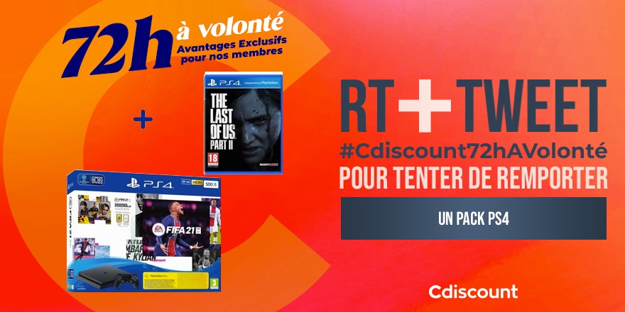 🎁 #Concours 

A l'occasion des 72H à Volonté on vous offre ce pack PS4 FIFA 21 incroyable : pick.aw/qUXzQdG

Pour tenter de le remporter : 

🔸 RT ce tweet
🔹 Tweet avec #Cdiscount72hAVolonte

⏰ TAS 14/10