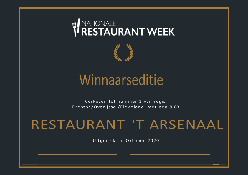 Trots en blij! 9,63! Klasse team 't Arsenaal! #Deventer #culinair #Restaurant #Sallandgastvrij #Salland #gastronomie