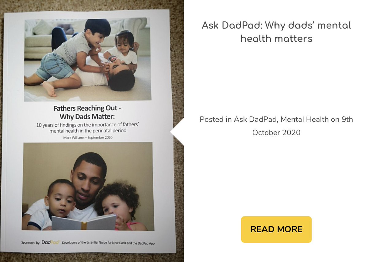The DadPad - hello@thedadpad.co.uk (@dadpaduk) on Twitter photo As tomorrow is #WorldMentalHealthDay, today's #dadpadblog focuses on why dad's #mentalhealth is important.
bit.ly/2SHqGat
#dadsmatter #howareyoudad
#dadblog #perinatalmentalhealth #paternalmentalhealth
<a href="/MarkWilliamsFMH/">Fathers Mental Health UK</a> <a href="/DrAndyMayers/">Dr Andy Mayers💡</a> <a href="/dadmattersuk/">dadmattersuk</a> <a href="/DADSINMIND/">DADS IN MIND</a> <a href="/LeedsDads/">Leeds Dads</a> As tomorrow is #WorldMentalHealthDay, today's #dadpadblog focuses on why dad's #mentalhealth is important.
bit.ly/2SHqGat
#dadsmatter #howareyoudad
#dadblog #perinatalmentalhealth #paternalmentalhealth
<a href="/MarkWilliamsFMH/">Fathers Mental Health UK</a> <a href="/DrAndyMayers/">Dr Andy Mayers💡</a> <a href="/dadmattersuk/">dadmattersuk</a> <a href="/DADSINMIND/">DADS IN MIND</a> <a href="/LeedsDads/">Leeds Dads</a>