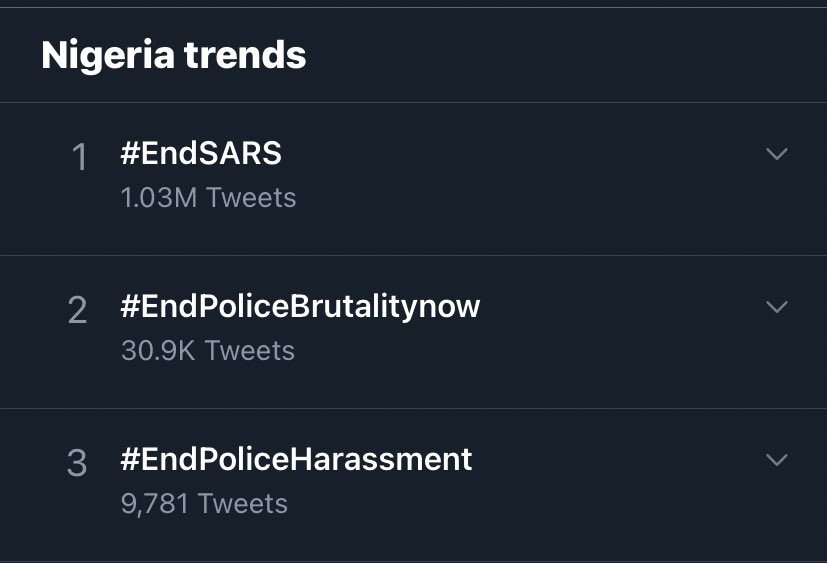 ActiveCanute's tweet image. Over 1 million tweets under #EndSARS !! We did this. Let&apos;s Continue. Keep RETWEETING!!

#EndSarsProtests