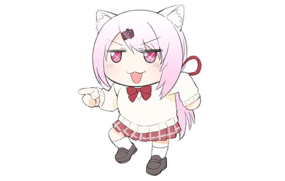 shiina yuika 1girl animal ears solo skirt cat ears pink hair red skirt  illustration images