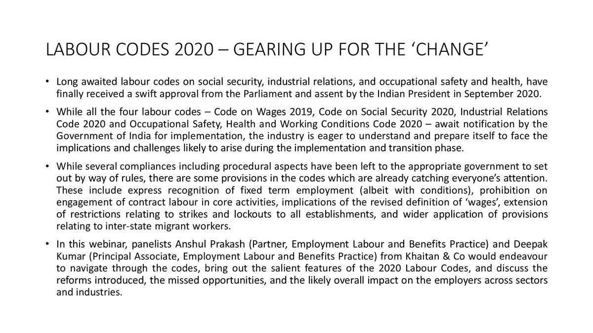 FollowCII's tweet image. CII invite you join an insightful webinar on “#LabourCodes2020 – Gearing Up For The Change” scheduled for 13 Oct 2020 from 3:30 PM to 5:00 PM over virtual platform. To join, please register through the link➡️ ciionline.webex.com/ciionline/onst…  #cii4india @KhaitanCo