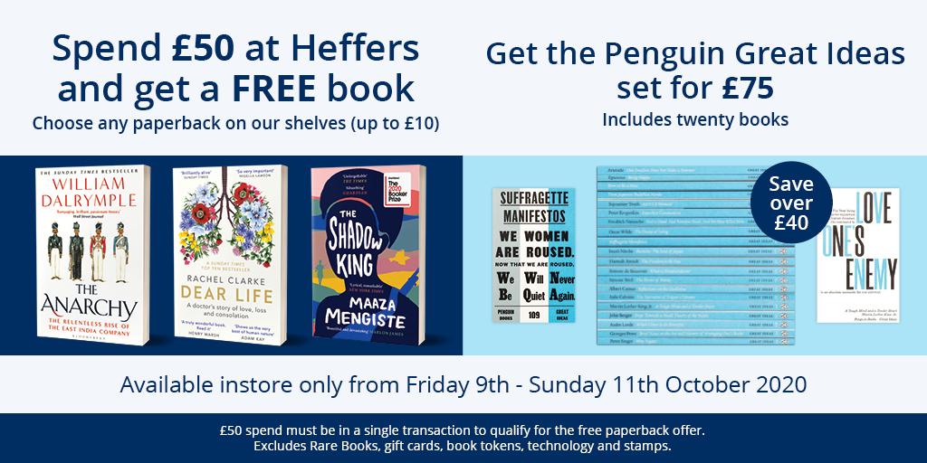 Two special offers at Heffers this weekend: get a set of @PenguinUKBooks' Great Ideas for £75 and choose a free paperback if you spend over £50 in the shop! #shoplocal #realbookshops