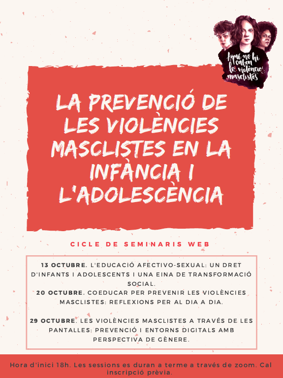 💻Cicle de seminaris web: La prevenció de les violències masclistes en la infància i l’adolescència.

📅13/10: L'educació afectivo-sexual: un dret d'infants i adolescents i una eina de transformació social.

ℹ️Inscripcions: treballiaferssocials.gencat.cat/ca/ambits_tema…