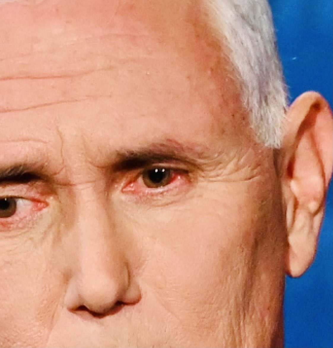 TrumpPMSNo's tweet photo. What’s with the pinkeye, Pence? Pantone 2033 C #EndSARS https://t.co/b75hKMN3DH