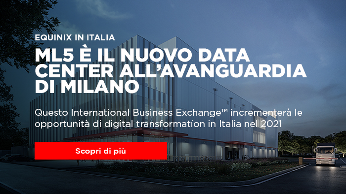 Stiamo realizzando #ML5: un nuovo data center #IBX a Milano che offrirà una colocation all’avanguardia e una serie di servizi di interconnessione avanzati, tra cui Equinix Cloud Exchange Fabric ed Equinix Internet Exchange.
Scopri di più: bit.ly/3fCLOsg