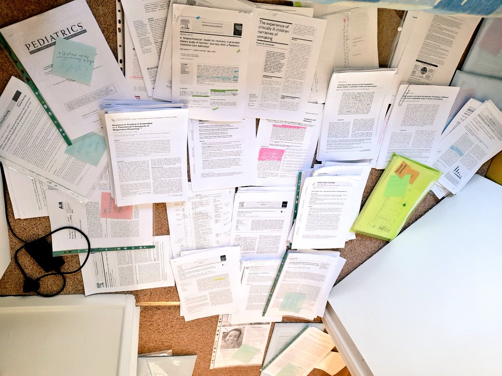 Katystearn1Katy's tweet photo. Anybody else hate how much paper a PhD uses? Sorry trees but I just can't cope with reading articles on my computer #phdforum #PhD #nurseresearcher #sorrytrees #iloveahighlighter https://t.co/FpthCFkiDD