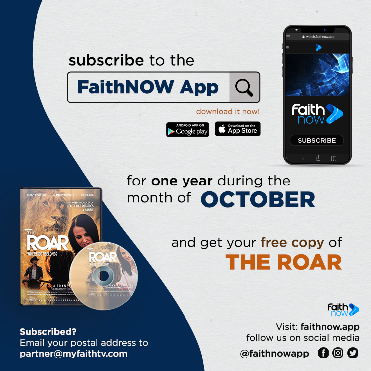 MyFaithTv's tweet photo. It's #OpulentOctober and to our Faith Family in South Africa, we want to send you a free copy of The Roar Movie when you subscribe to the https://t.co/ZhXscwloOO during this month. There's still plenty of time, if you've already signed up let a friend know too. #myfaithtv https://t.co/GZOh5wCmwI