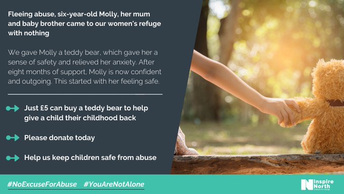 InspireNorthUK's tweet photo. We're so grateful to have some donations coming in to help children like Molly rebuild their lives after experiencing #DomesticAbuse. If you can, please donate and share.
https://t.co/FUYEQYRexA https://t.co/TubWoGgVpg