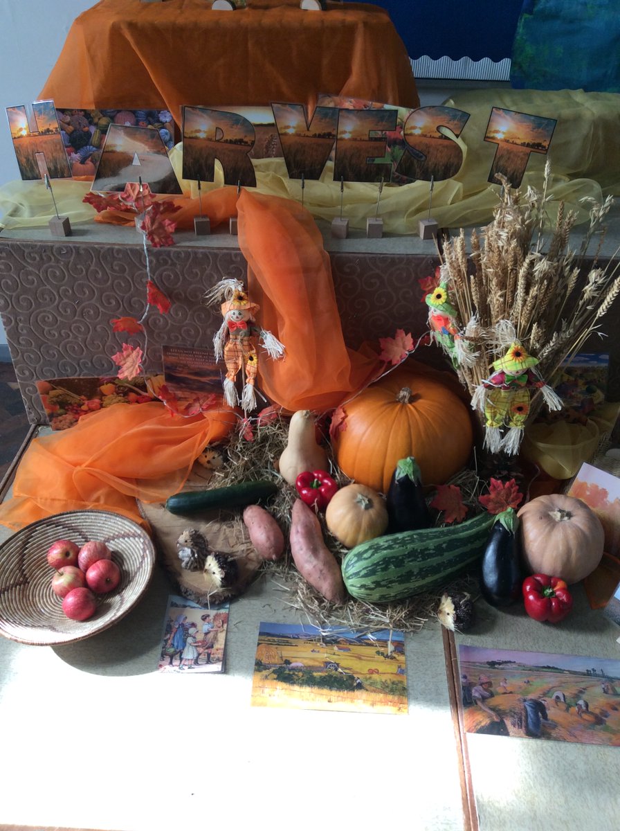 MinsterInfants's tweet photo. Tis the season to be thankful. 
We have started with our school Harvest display. We are looking forward to filling our stage with artwork by the children and your donations for The Croydon Refugee Centre and Nightwatch. https://t.co/Pu6h0IgSCT