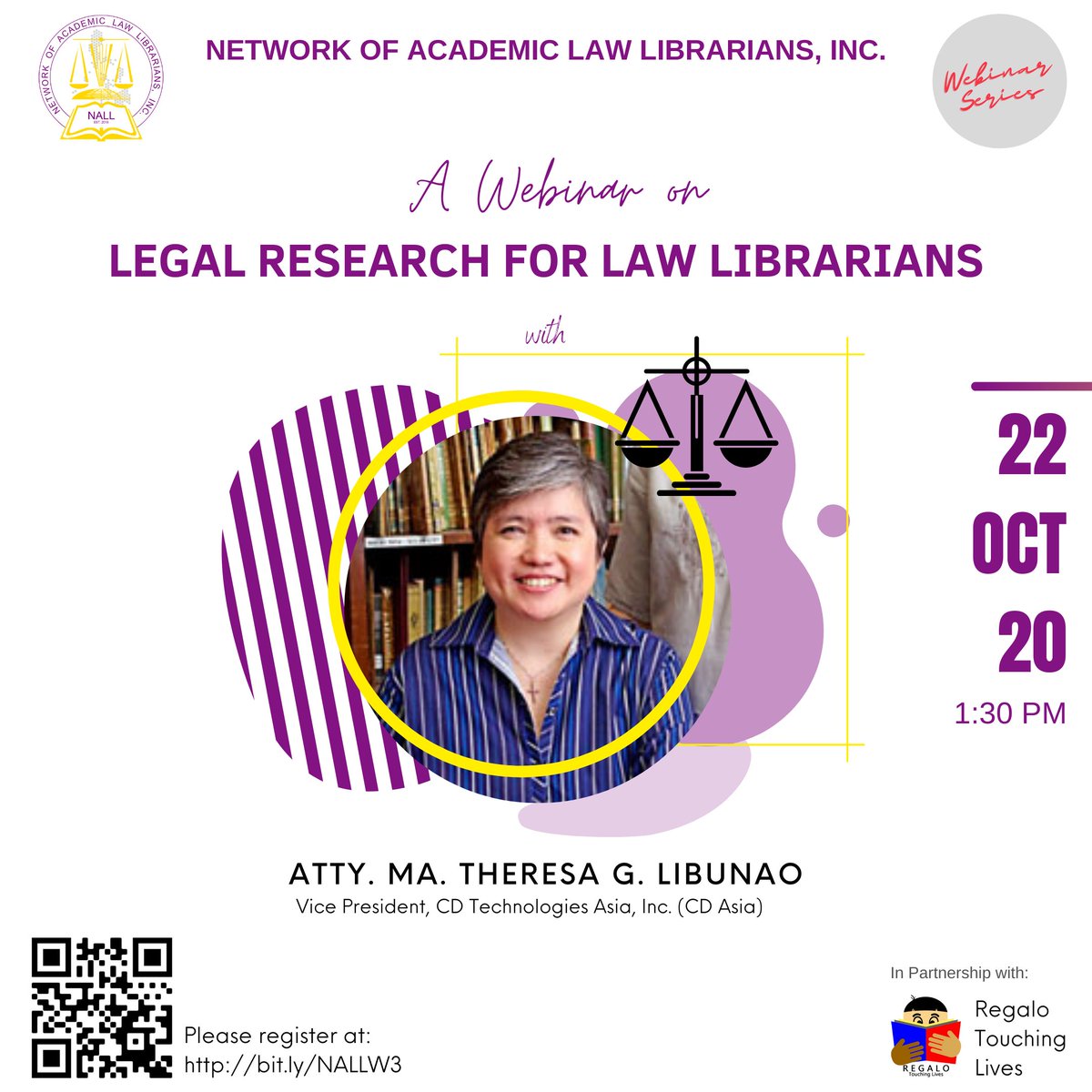 the_Libryan's tweet photo. Everyone, especially the law librarians, is invited to the 3rd installment of NALL's webinar series entitled LEGAL RESEARCH FOR LAW LIBRARIANS on October 22, 2020, at 1:30 PM. Special thanks to Regalo Touching Lives for hosting this webinar. https://t.co/UD2aaQvf9U