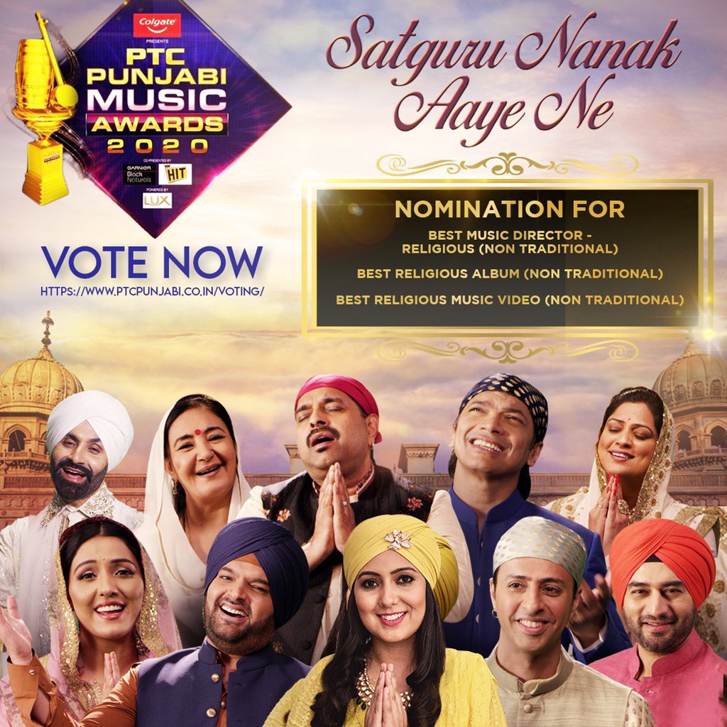 “Satguru Nanak Aaye Ne” has been nominated for the PTC Punjabi Music Awards 2020 in 3 categories!

Thankful to everyone involved in this shabad 🙏🏼
Pls show your support by voting for us here👉🏼 ptcpunjabi.co.in/voting/

#550yearsofgurunanakdevji