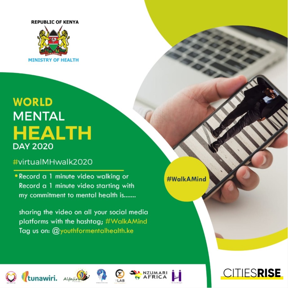 MOH_Kenya's tweet photo. Join us in commemoration of the World Mental Health day 2020 tomorrow together with @youth4MHKenya & Join in the #WalkAMind challenge to state your commitment to mental health. @MOHmentalhealth
#Moveformentalhealth #MentalHealthForAll https://t.co/fB0N2ZzEwH