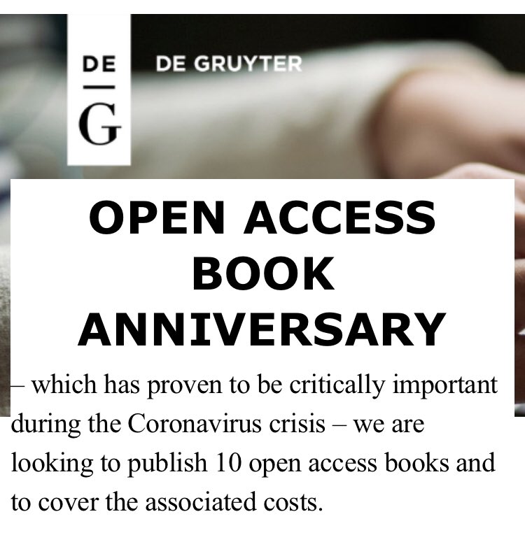 This is an exciting and outstanding announcement and invitation by @DeGruyterOA.

Share &amp; apply❣️

➡️ cloud.newsletter.degruyter.com/oa-book-annive…