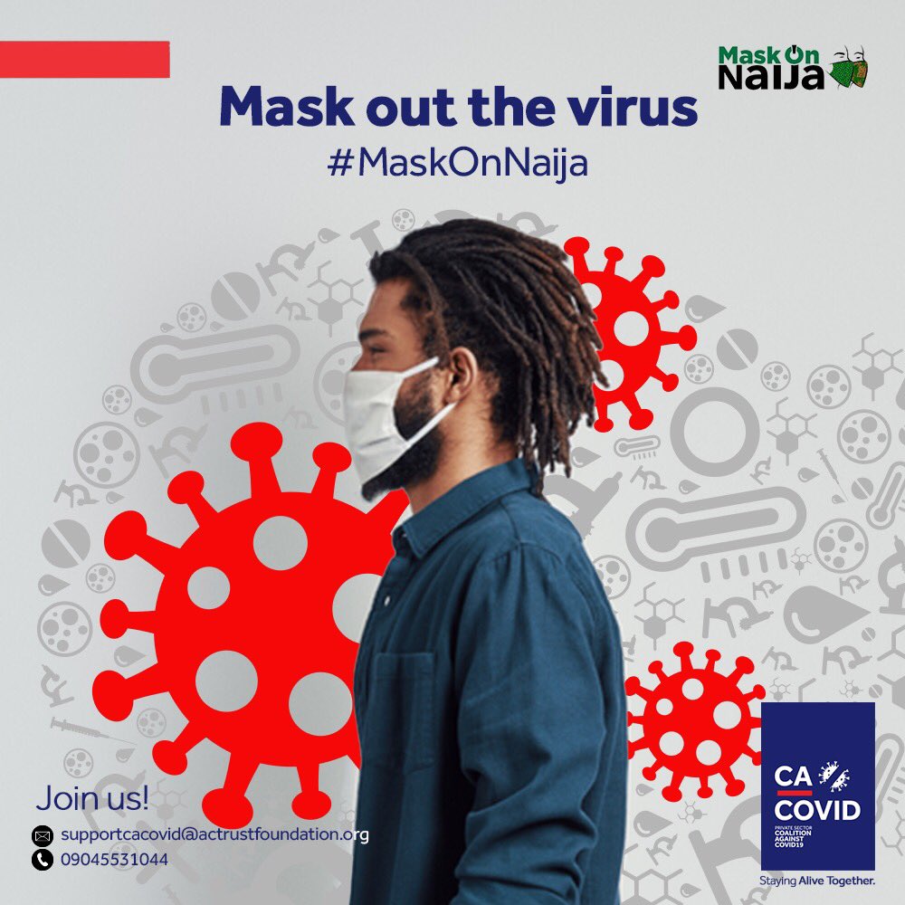 Naija, the wave is not yet past us. Join us in normalizing the simple act of wearing a mask. We can make Nigeria a pandemic free nation, #MaskOnNaija! #CACOVID #StayingAliveTogether