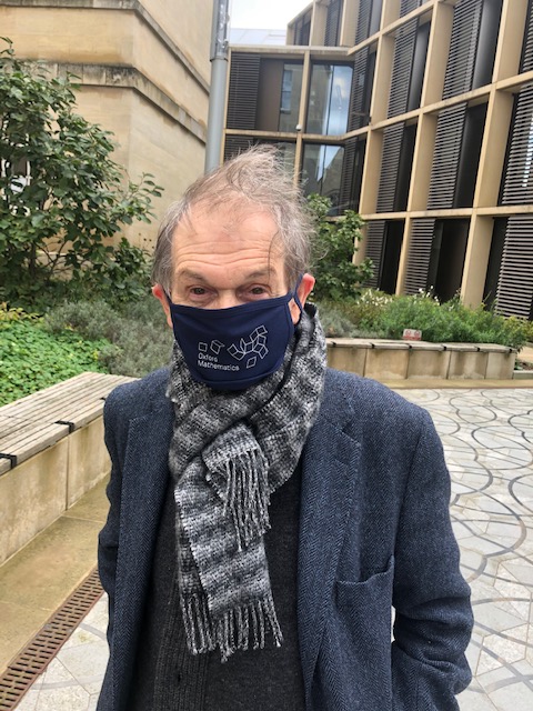 October 8th 2020: Roger Penrose in a Roger Penrose design mask on the Roger Penrose tiling. Almost worth a #NobelPrize.