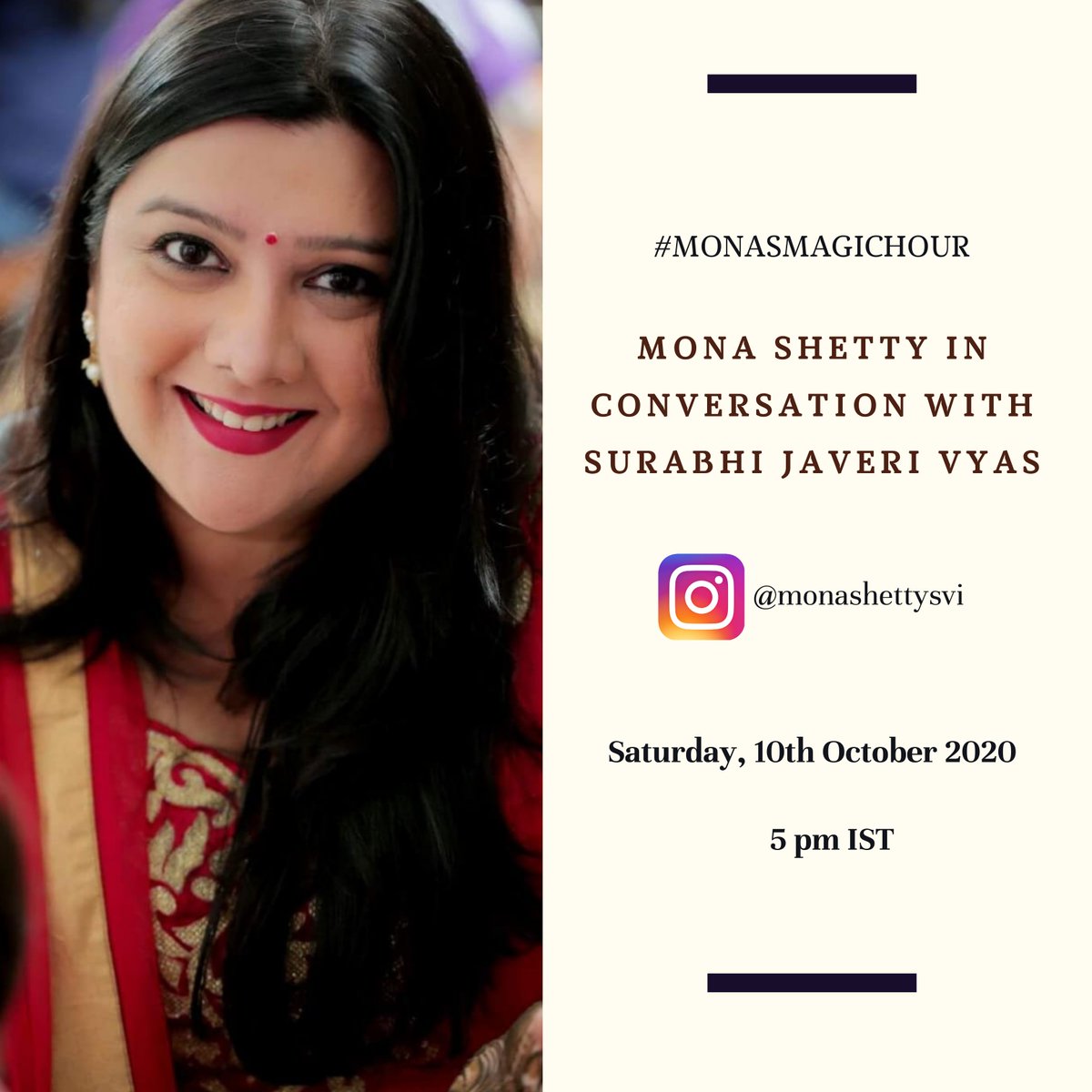 TheVoiceDir's tweet photo. #SurabhiJaveriVyas has been a part of the film &amp; TV industry for over 2 decades. She has now become an important part of the #VoiceIndustry having voiced for several characters.

Catch #SurabhiJaveriVyas live with @monashetty on 10th October, at 5 pm on #MonasMagicHour. https://t.co/c7tmhIhfkq