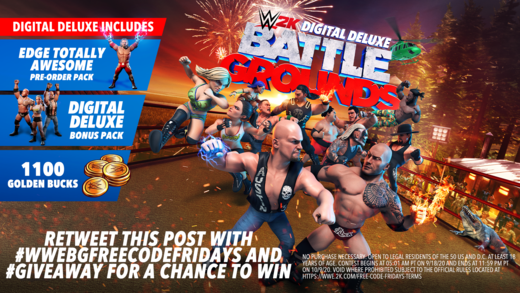 2KBattlegrounds's tweet photo. #WWE2KBattlegrounds Giveaway Alert! 

We're giving away ANOTHER chance to win a copy of WWE 2K Battlegrounds Digital Deluxe Edition. RETWEET with #WWEBGFreeCodeFridays and #giveaway and make sure you FOLLOW @2KBattlegrounds to enter! 

 Rules: https://t.co/4kOK3gbVpg https://t.co/OXEKC7ntyD