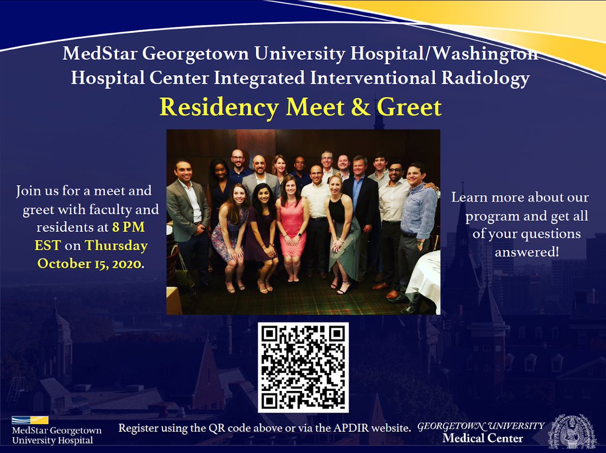 Join us for an Integrated IR/DR residency meet & greet next Thursday 10/15 at 8 PM EST! Use QR code or this link to register: docs.google.com/forms/d/e/1FAI… #futureradres #futureiradres #radres #iradres #radiologymatch @Georgetown_IR