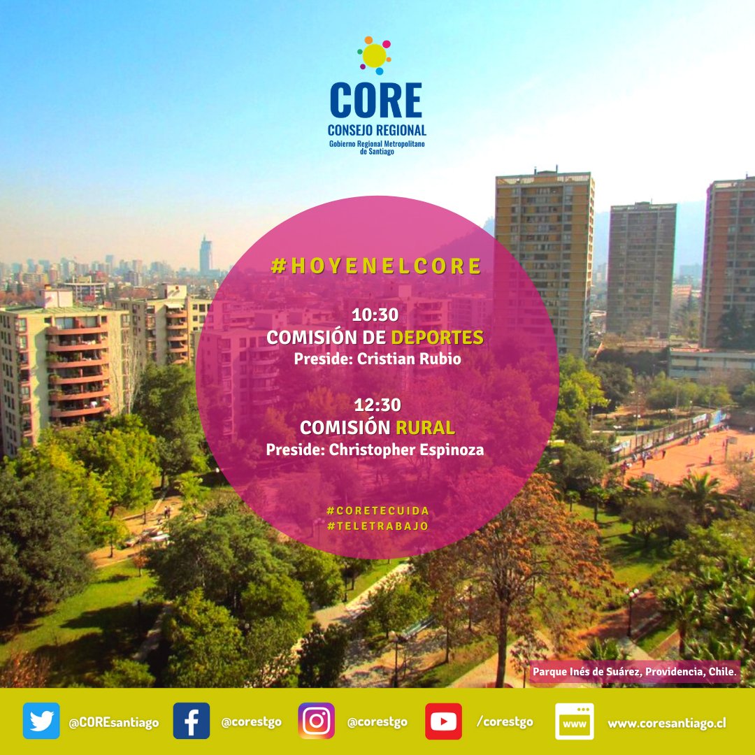COREsantiago's tweet photo. #HoyEnElCore sesiona Comisión de Deportes, presidida por @CRubioHaring; y Comisión Rural, presidida por @COREdelMaipo para analizar proyectos en beneficio regional y de la comuna #ElMonte
#teletrabajo
+info👉 https://t.co/aVnyNpvG2W
¡Síguenos en todas nuestras #RRSS!
#CoreTeCuida https://t.co/57zCgjPh8z