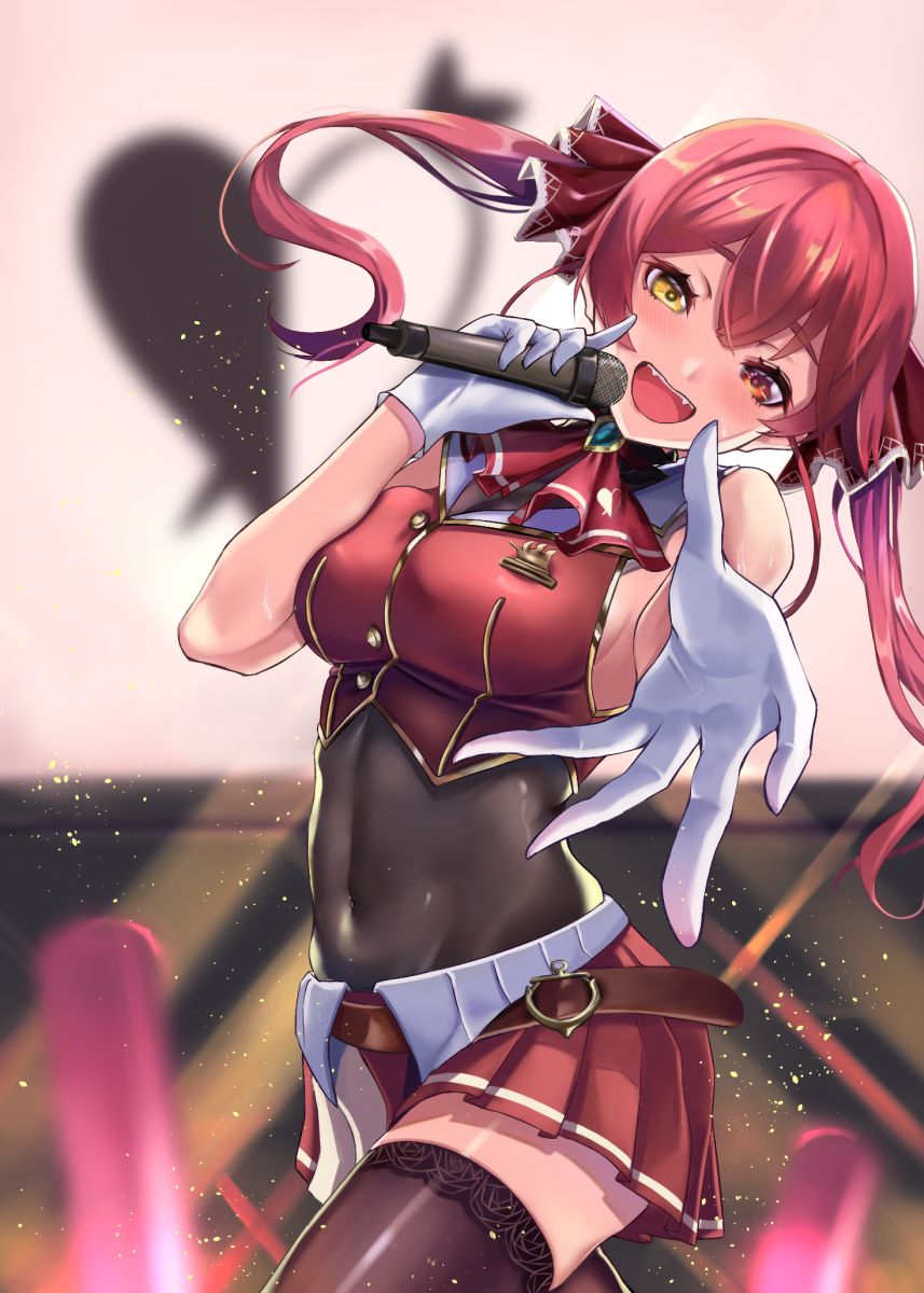 Houshou Marine 1girl Twintails Red Hair Solo Heterochromia Thighhighs