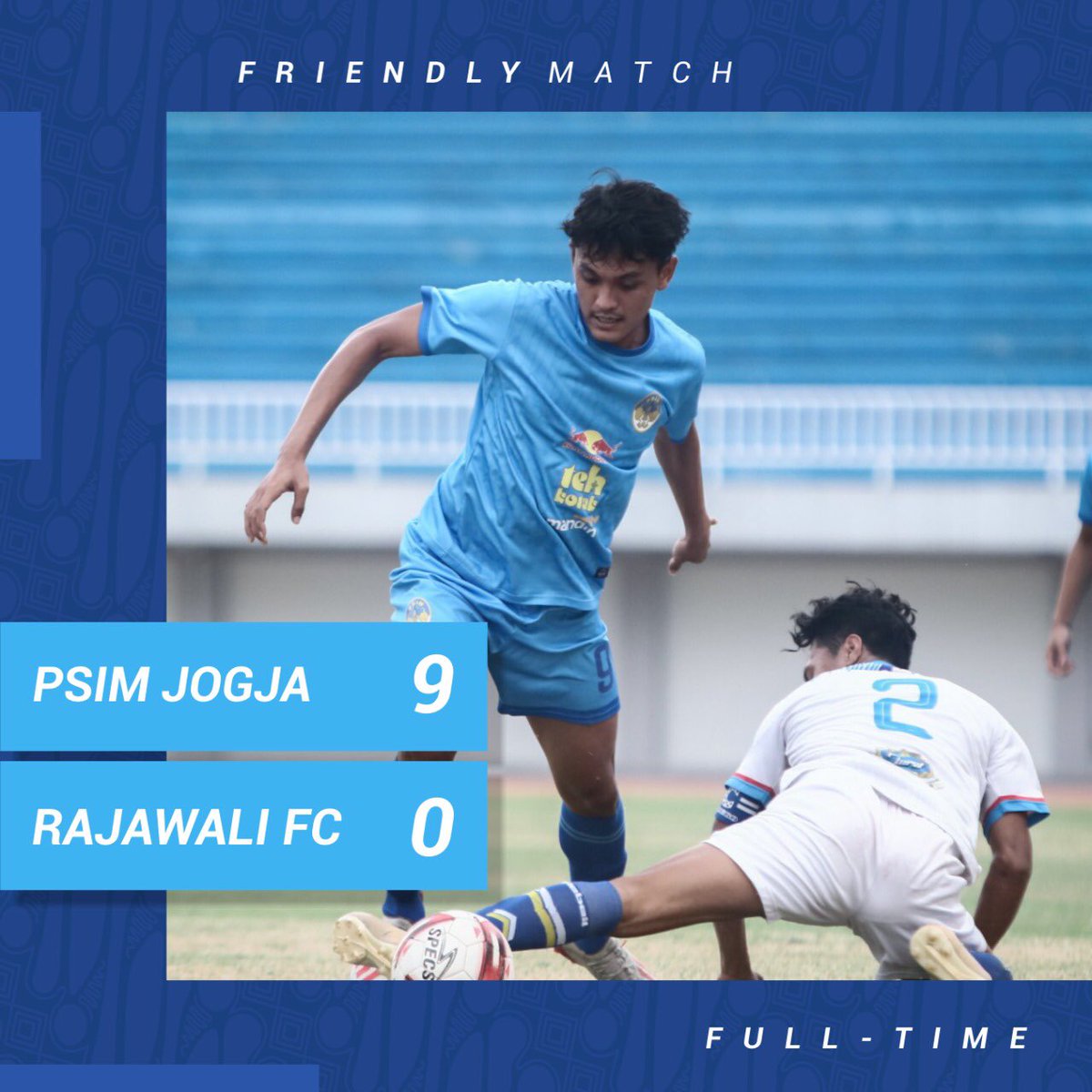 PSIMJOGJA's tweet photo. Hasil uji tanding Laskar Mataram sore tadi melawan Rajawali FC di stadion Mandala Krida.

D. Rafi Angga ⚽️⚽️⚽️
Martinus ⚽️⚽️⚽️
Supriyadi ⚽️
Crah Angger ⚽️
A. Baasith ⚽️

#LaskarMataram #KeepTheFaith #AYDK https://t.co/ydwkr6bOIz