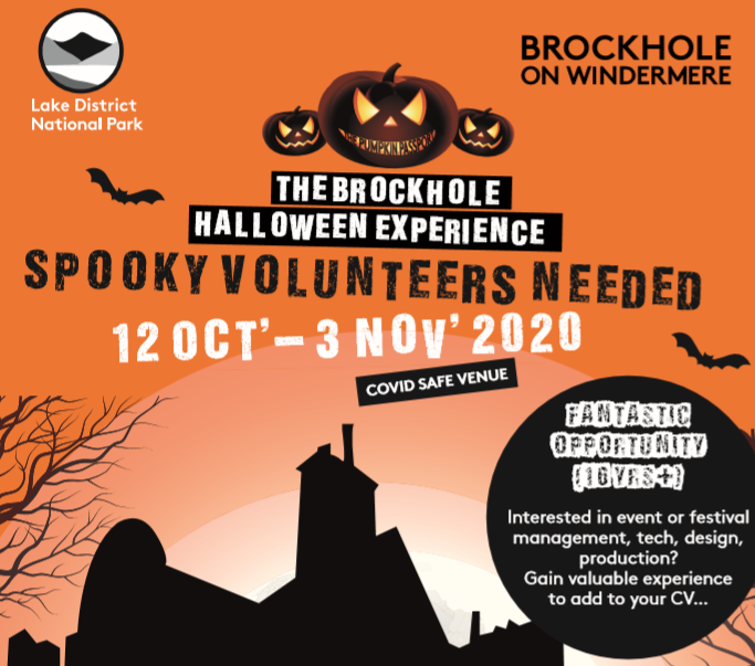 We are looking for volunteers to help <a href="/brockhole/">Brockhole</a> have the spookiest Halloween Experience ever between 12 October - 3 November👻🎃 For more information, please direct message our <a href="/LakesVolunteers/">Lakes Volunteers</a> team.
