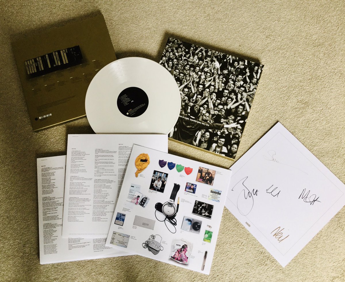 TonyLRichman's tweet photo. Fifty (six) Shades Of Suede.
Gorgeous 6 white vinyl LP set covering @suedeHQ stellar 1992-2018 career. Yes, I know I own all the tracks already but justified as 2020 needs something beautiful plus it has a exclusive signed card! #beautifulones https://t.co/8rcYCOOYJF